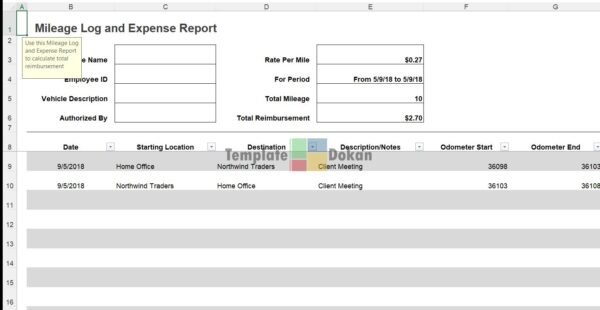 Mileage Log And Expense Report